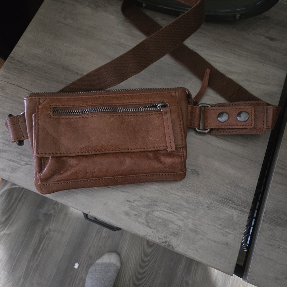 Brown Leather Belt Bag with Adjustable Strap